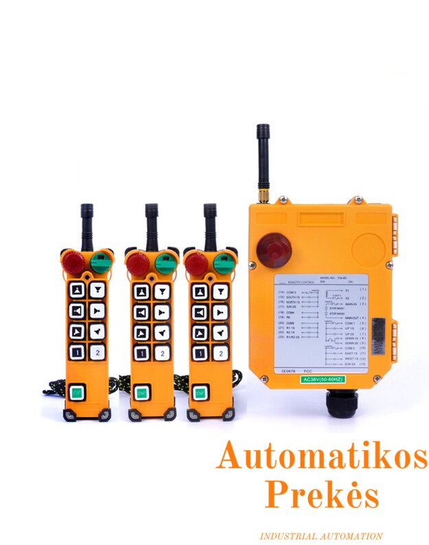 Krano valdymo pultas F24-8D  3 siųstuvai, imtuvas IP65 36V 220V 380V