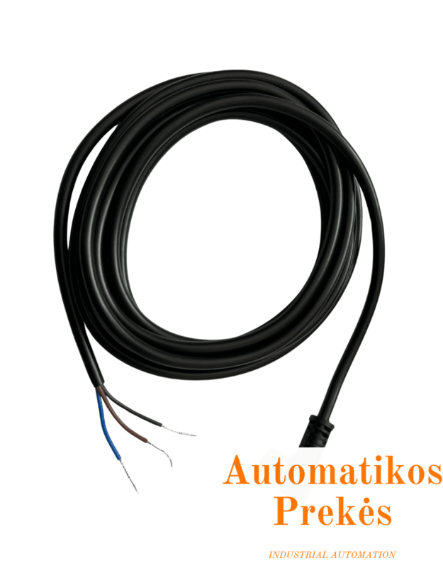 M8 jutiklio  pajungimo kabelis lenktas, 3 laidų, 3 pin, 8 mm, 2 metrai 1